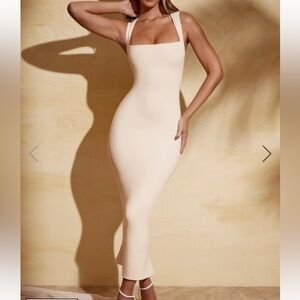 Oh Polly Ivory Square Neck Midi Dress